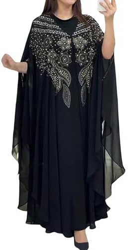 Amxleh Muslimische Kleider Damen 2 Teiler Marokkanischer Kaftan Vintage Lang Dubai Kaftan Abayas Arabisches Abendkleid Partykleid Hochzeit Langarm Elegant Vintage Maxikleid Gebetskleidung Outfit