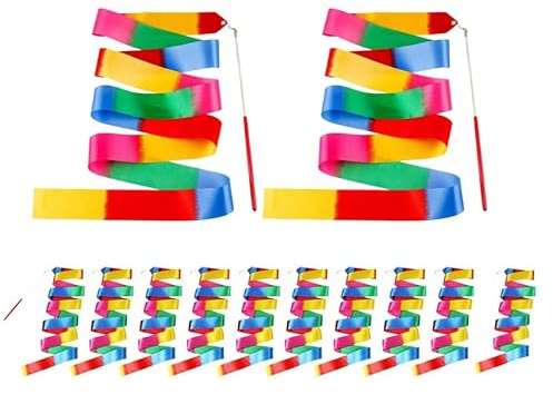 Hitopin Rhythmische Tanzbänder, 12 Stücke 2M Gymnastikband mit Stab, Kinder Tanzen Streamer, Lange Dance Ribbons, Rhythmische Sportgymnastik Band, Tanzband für Mädchen Tanzen Gym Zirkus Karnevalsshow