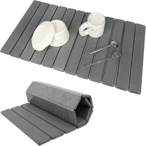 Alfombra de Secado de Piedra 40*30cm de Cocina Absorbente sin Deslizamiento, Plegable para Fregadero y encimera (seco rápido)