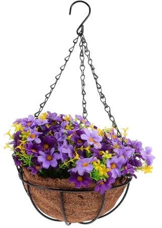 VICASKY Künstliche Hängeblume Im Eisenkorb Realistischer Bonsai Für Garten Balkon Terrasse Kein Gießen Erforderlich Dekorative Pflanzen Aus Plastik Deko-imitat Für Drinnen Tischdeko