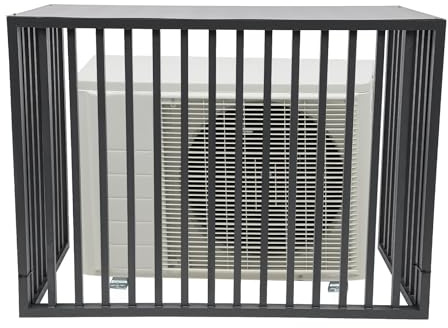 Air Conditioner Fence with Top Cover, Grey 4 Panels 43.3 L x 23.6 W x 31.5 H Privacy Fence Panels for Outside, Freestanding Metal Trash Can Hider Outdoor, No-Dig Air Conditioner Sun Blocker Kit