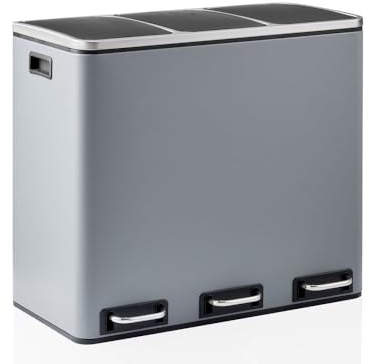 hjh OFFICE sopkorg kök 3 x 18 L, avfallssepareringssystem med 3 fack ren 9 metallsoptunna, Pedal, avtagbar innerhink, mörkgrå