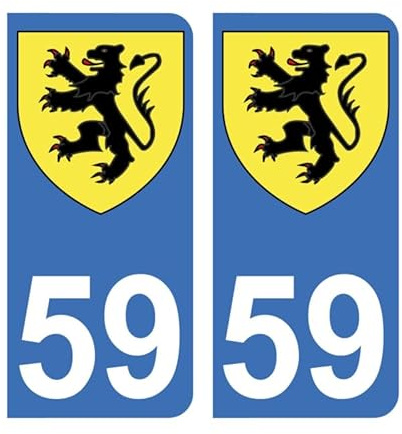 Autocollant 59 avec Blason Nord-Pas-De-Calais Plaque immatriculation Auto (9,8 x 4,5 cm)
