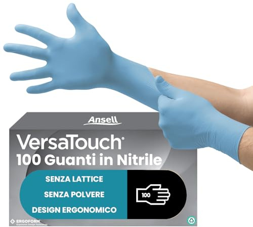 Ansell VersaTouch 92-471 Latexfreie Einweghandschuhe, Nitrilhandschuhe Puderfrei, Einmalhandschuhe Blau, Chemikalien-Schutzhandschuhe, Lebensmittel Handschuhe S (100 Stück)