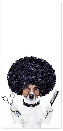 banjado® Magnettafel 37 x 78cm / Magnetwand aus Metall/Magnetpinnwand als Memoboard/Pinnwand Magnettafel Küche, Büro, Kinderzimmer inkl. 4 Magnete & Montageset - Motiv Friseur Jack Russel