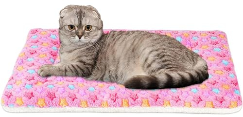 Mora Pets Cat Bed Dog Crate Pad Ultra Soft Pet Bed with Cute Star Print Washable Crate Mat for Small Dogs and Indoor Cats Reversible Fleece Dog Kennel Pad Cat Carrier Mat 14 x 17.5 inch Pink