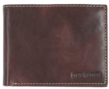 Steve Madden Men's Leather Wallet Extra Capacity Attached Flip Pockets, Brown/Antique, One Size