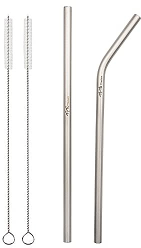 TiTo Titanium Paille INOX Réutilisables avec Brosses de Nettoyage et Sac de Rangement Ultralégères Durable Pailles Pour Smoothie Cocktail Jus(1 Straight & 1 Bent)