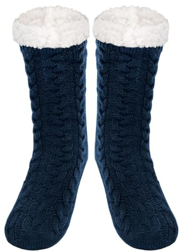 SIMIYA Slipper Socks Men Super Soft Fluffy Sock Warm Cozy Fleece-lined Winter Chunky Slipper Socks Thermal Non Slip Sock (Navy)