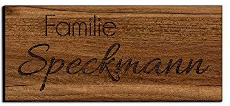 Holz Türschild mit Gravur | Namensschilder Briefkastenschild selbstklebend oder mit Bohrlöcher 8x3,5 cm eckig Klingelschild/Türschild für die Haustür mit Namen
