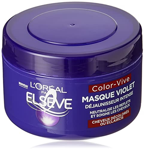 L'Oréal Paris - Masque Violet Déjaunisseur Intense - Pour Cheveux Décolorés ou Éclaircis - Neutralisation des Reflets Jaunes & Orangés - Elseve Color-Vive - 250 ml