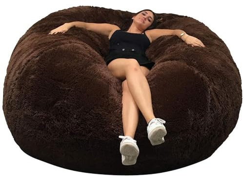 Jättestor sittsäck med päls XXL – mjuk och bekväm – maskintvättbart – generöst vadderat premium-saccosäck, stor sittsäck (choklad, 140 cm)