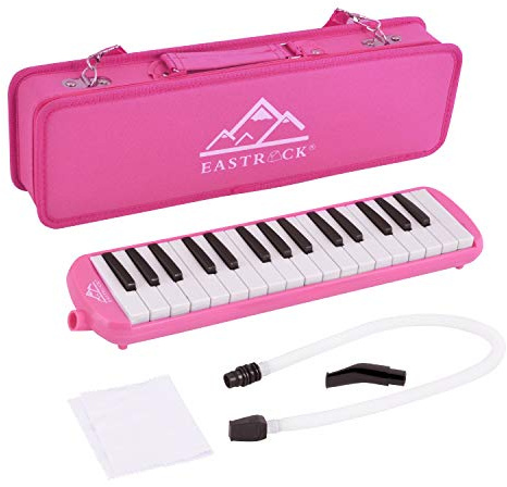 EastRock 32 Key Melodica Instrument Keyboard Soprano Piano Style with Mouthpiece Tube Sets and Carrying Bag for Beginners Adults Gift Pink