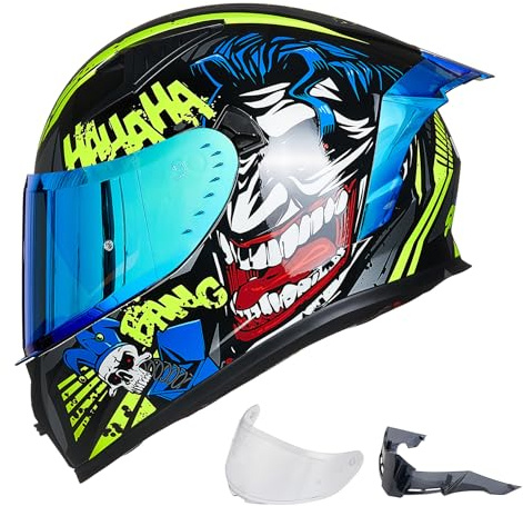 ILM Full Face Motorcycle Helmet Man Woman-Motorcycle Helmet with 2 Visors Pinlock-Compatible Clear and Tinted-Street Bike Motocross Casco ECE Model Z501,Surprise Yellow,XXL