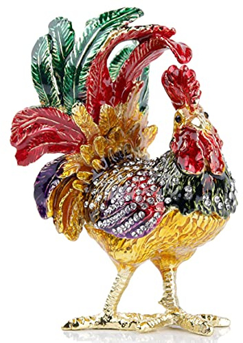SEVENBEES Hand Painted Enameled Rooster Jewelry Trinket Boxes Hinged Animal Rooster Figurines Collectibles Gift for Home Decor Gift