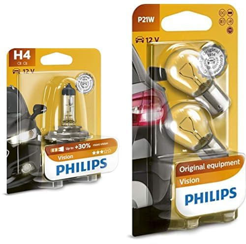 Philips 12342PRB1 Scheinwerferlampe H4 Vision & 12498B2 Kugellampe Vision P21W