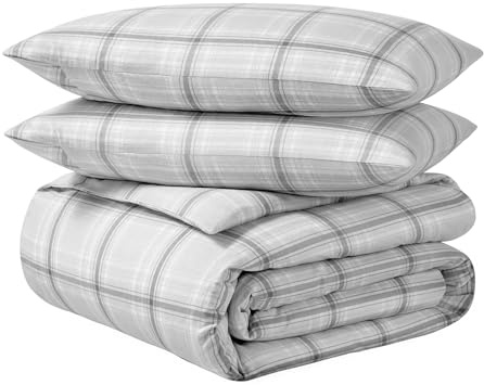 Bare Home Flannel Duvet Cover Set - Queen - 100% Cotton, Velvety Soft Heavyweight Premium Flannel, Double Brushed - Includes Sham Pillow Covers (Queen, Tartan Plaid)