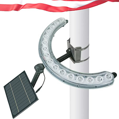 Flag Pole Light Solar Powered, 16 Super-Bright LEDs Flagpole Light, 7.5 Adjustable Lengthening Bar Fits 2-6''Flagpole, 100% Wide Flag Coverage, Brightest Lighting Night Light for 15-40 ft Flag Poles