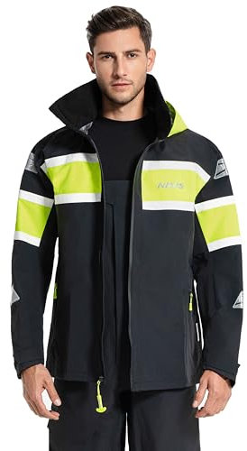 Navis Marine Segeljacke Herren Wasserdicht offshore, Atmungsaktiv mit Reflektionen - ideal für Küstensegeln, Angeln und Outdoor Aktivitäten NS-347(Black,L)