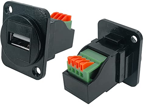 Jienk 2PCS USB2.0 Panel Mount Crimp Connector, D-Type USB 2.0 Female Socket, USB Pass Through Adapter Straight USB Extender