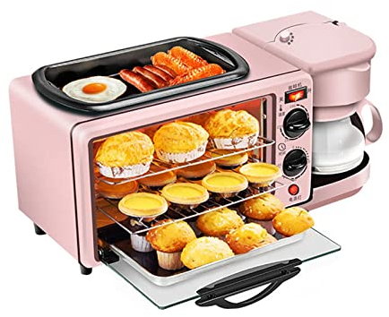 fikujap Stazione per la Colazione 3 in 1 Macchina per la Colazione, Forno Multifunzionale da 1050W con caffettiera e Piastra, Famiglia Portatile