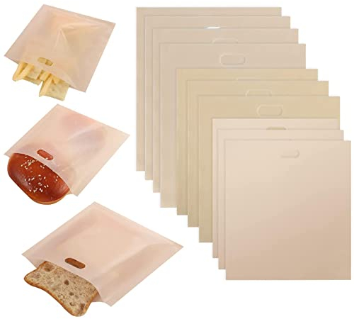 10 Stück Toast Tüten 3 Größen Antihaft Sandwich Taschen Hitzebeständig Braun Toasterbeutel Backpapier Tasche für Sandwich Panini Snacks