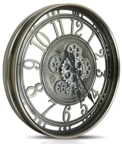 DORBOKER Wanduhr Groß mit Beweglichen Zahnrädern Moderne Industrial Steampunk XXL Vintage Retro Antike Metall Uhr für Küche Wohnzimmer Zuhause Bar Schule(70cm, Gunmetal Arabische Ziffern)