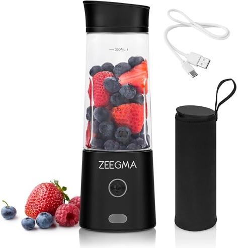 ZEEGMA VITAMINE GO Batidora Portátil para Cócteles y Batidos 300W, Batidora Personal, Mini Batidora 450 ml con 6 cuchillas, 2 Velocidades Batería 5000 maH, 25 usos por carga (Negro) (Black)