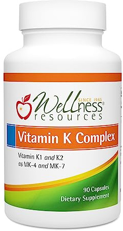 Wellness Resources Vitamin K Complex Supplement - 600 mcg Vitamin K2 (as MK-4 and Trans MK-7) and 1000 mcg K1- Bone Strength and Heart Health - K2 Vitamin Supplement - 90 Capsules Non-GMO