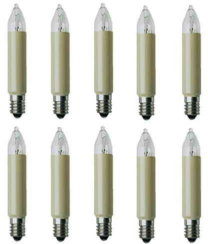 ShuoHui Ersatz-Kerzen für Schwibbogen, 10 Stück 34V 3W Kleinschaftkerze für Weihnachtsbaum Kerzen Lichterketten innen und außen mit Brennstellen, E10 /65mm/ 3W/ 22LM (34V 7 Brennstellen)