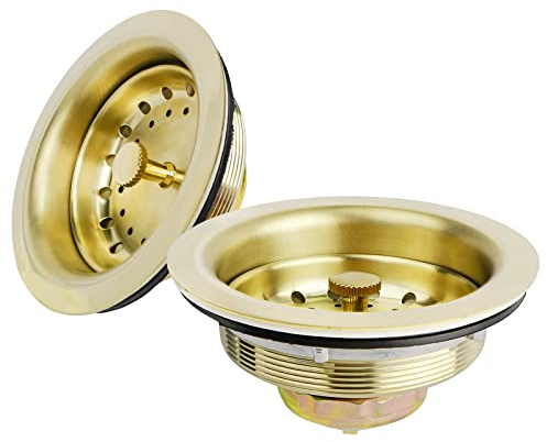 JEAPHA Kitchen Sink Drain Assembly 3-1/2 Inch Gold Sink Strainer with Basket 304 Stainless Steel Drain Stopper 1PC