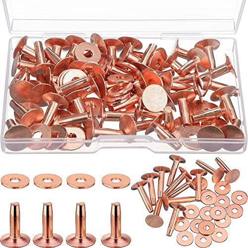 PRATYAHARA 50 Ensembles de Rivets et Bavures en Cuivre, Rivets en Cuivre pour Cuir pour Ceintures Portefeuilles Colliers en Cuir Bricolage Fournitures D'Artisanat 1/2 Pouce
