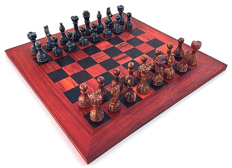 Schachspiel gerade Kante Größe wählbar L/XL inklusive 32 Schachfiguren aus Marmor Handgemacht aus Holz (XL)