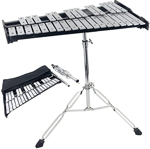 32 Töne Faltbares Glockenspiel Xylophon mit verstellbarem Ständer - Percussion Instrument Set inkl. Schlägel - Ideal für Anfänger, Bands und Auftritte