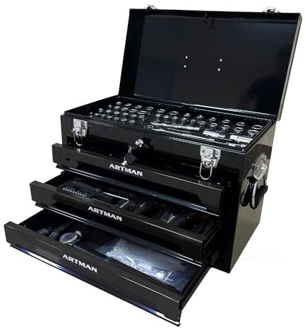 nifoti 439 Piece Mechanics Tool Set, 3 Drawer Heavy Duty Metal Box with Household Tool Kit, Portable Tool Organizer Case for Auto Repair, Garage, Warehouse, Workshop, Repair Shop (All Black)