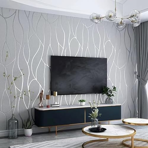 Anttyscar Tapete Leicht Glänzend streifen strukturtapete vliestapete geprägte Tapetenrolle modern wohnzimmer 0,53 x 9,5 m Grau