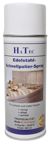 HaTec - Spray de cuidado de acero inoxidable, 400 ml, limpiador de acero inoxidable, para cocina, ascensores, pasamanos, vehículos, cromo, aluminio, etc.