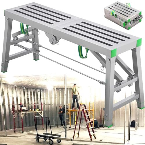 Andamio Portátil,Andamio de Acero Resistente,Plataforma Plegable de Altura Ajustable,Pies Antideslizantes,Banco de Paneles de Yeso,Banco de Trabajo Portátil para Limpieza,Reparación,70in(180cm)
