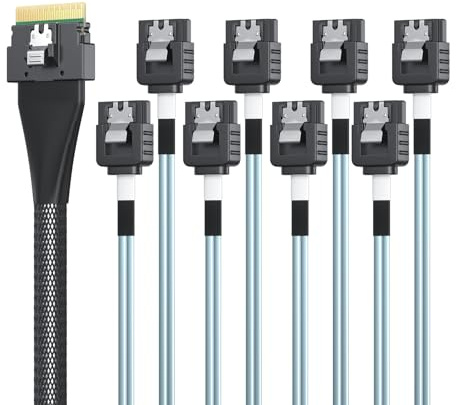 10Gtek SFF-8654 8i to 8x SATA, SlimSAS Host/RAID to SATA Target HD, 0.5m(1.6ft)