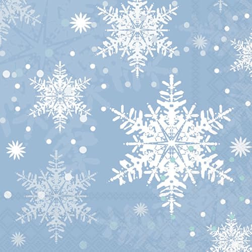 20 Servietten Winter Feine Schneekristalle auf hellblau als Tischdeko. Papierservietten mit Motiv. Auch für Decoupage und Serviettentechnik 33x33cm