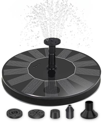 Solarbrunnen Wasser-Fontäne für draußen - 16 cm Schwimmende Solar Wasserpumpe mit 5 wechselbaren Aufsätzen - Springbrunnen Wasserspiel als Balkon Miniteich oder Garten-Brunnen Vogeltränke
