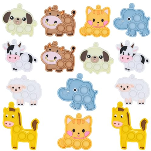 14uds Juguetes para Picar la Piel, Silicona Juguetes Sensoriales de Animales Suaves Juguetes Inquietos a Granel para Rellenos de Bolsas de Regalo Caja del Tesoro de Premios para Niños