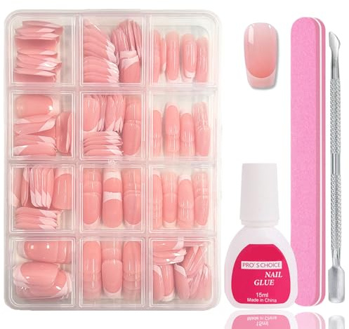 240 Stück Falsche Nägel Tips Set - Französisch Falsche Nägel Zum Aufkleben - Künstliche Nägel Medium Quadrat Ballerina Nail Art Manicure Fake Nails für Damen und Frauen (French Medium Ballerina)