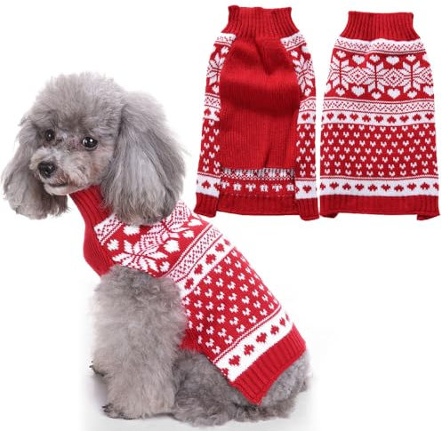 FANSU Hundepullover Kleine Hunde, Weihnachtstag Hunde Pullover Waschbar Hundepulli, Strick Pullover Hunde Shirt Elastisch Wärme Hunde Pullis, Strickpullover für Corgi Dackel (L,Schneeflocke)