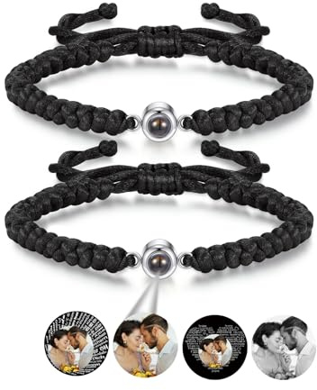 PiercingJak Projektion Armband Foto Partner Armbänder mit Bild im Stein Personalisiertes Armband Fotoarmband Fernbeziehung Personalisierte Geschenk für Freundin Paare Männer Frauen