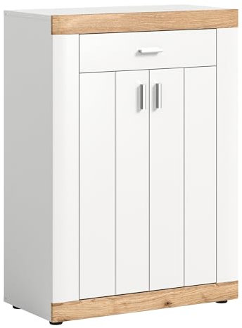Newroom Schuhschrank Weiß Matt Schuhregal Landhaus Skandinavisch - 104x73x37 cm (BxHxT) - Schuhkommode - [Bellatrix Flur.one] Flur Diele Eingang