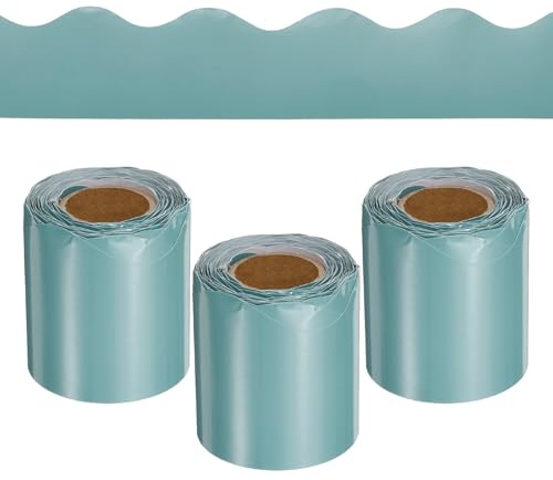 QUARKZMAN 3 Rollos de Borde para Tablón de Anuncios 98.4 Pies Borde Festoneado Decorativo Enrollable para Decoración de Tablón de Anuncios en Casa, Aula u Oficina, Turquesa