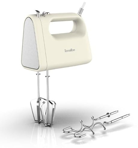 TERRAILLON - SUNRISE - Sbattitore elettrico, frusta e ganci impastatrici in acciaio inox, funzione turbo, 5 velocità, 300 W, pulsante Eject, Design vintage, Crema
