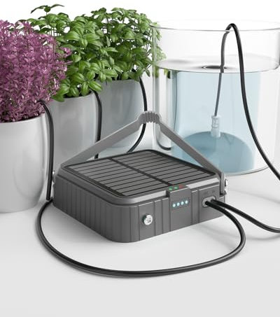 Solar Powered Drip Irrigation System, Automatic Garden Watering Kit for Potted Plants, Balcony, Plant Bed, Green House Solar Drip Irrigation Kits Watering System (Gray)