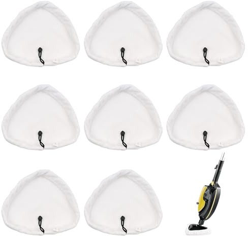 KASURE Steam Mop Pads, 8 Pcs Triangular Microfiber Cleaning Pad Cover Washable Cloths for Steam Mops, Universal Steam Mop Accessories, Compatible with X5 Steam Mops and H2O (White)